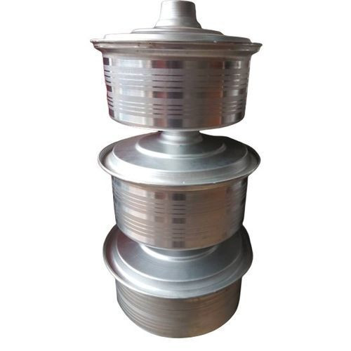 Large 3 Pieces Pure Aluminium Saucepans With 3 Covers-Silver