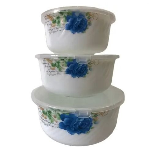 3 Pieces Set Of Ceramic Opal Dishes Flower Varies-White