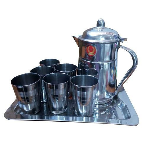 Set Of 6 Tumblers 1 Stainless Steel Tray And 1 Jug/Designs Vary-Silver
