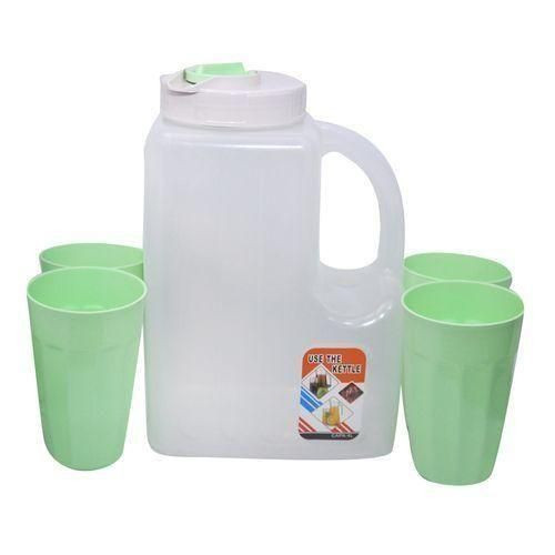 Plastic Water Fridge Bottle with 4 Glasses, 4L - Green