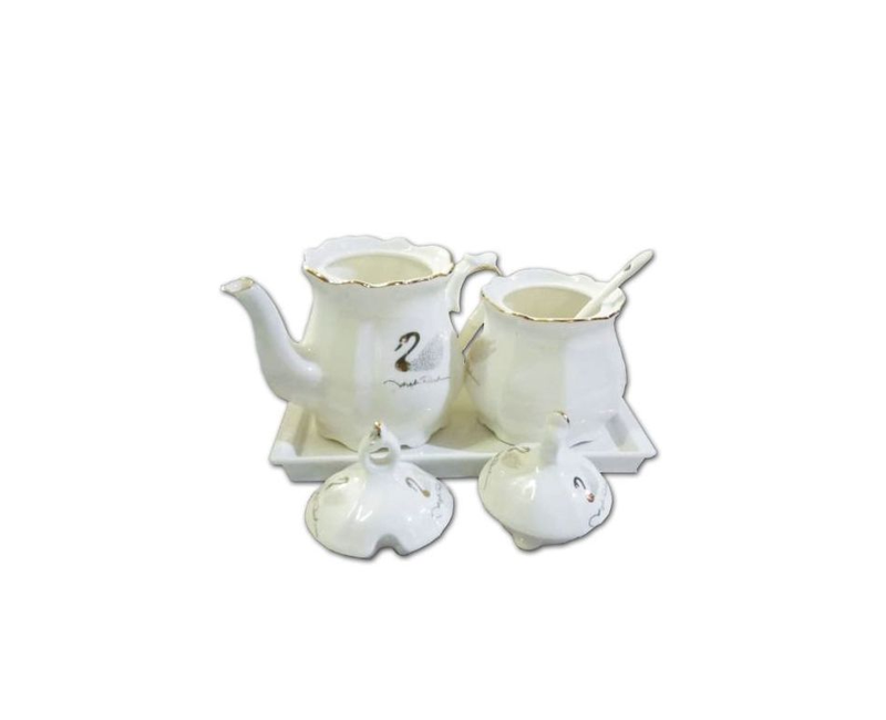 Ceramic Sugar Bowl Set For Tea Leaves And Sugar - White