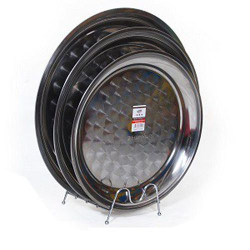 3Pcs Round Stainless Steel Tray For Serving Food-Silver