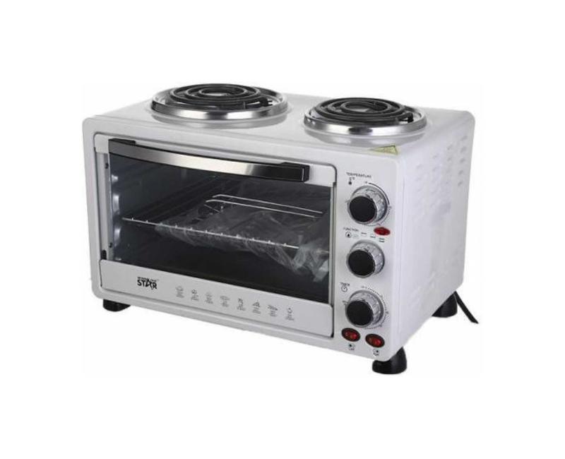45 Liters Electric Oven With 2 Hotplates Heat Resistant Window And Timer-Multicolour