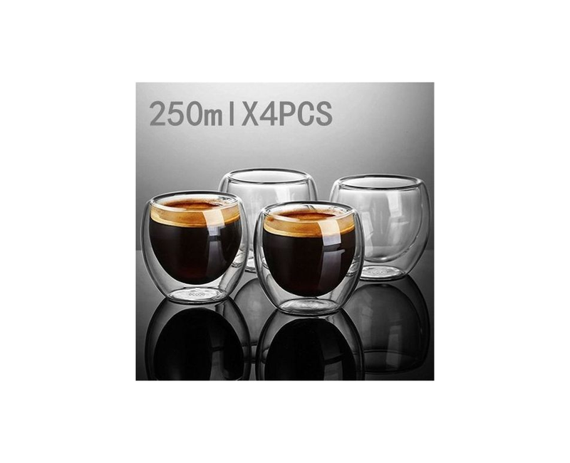 6pcs 250ml Double Wall Glass Cup Beer Espresso Coffee Glass-Colourless