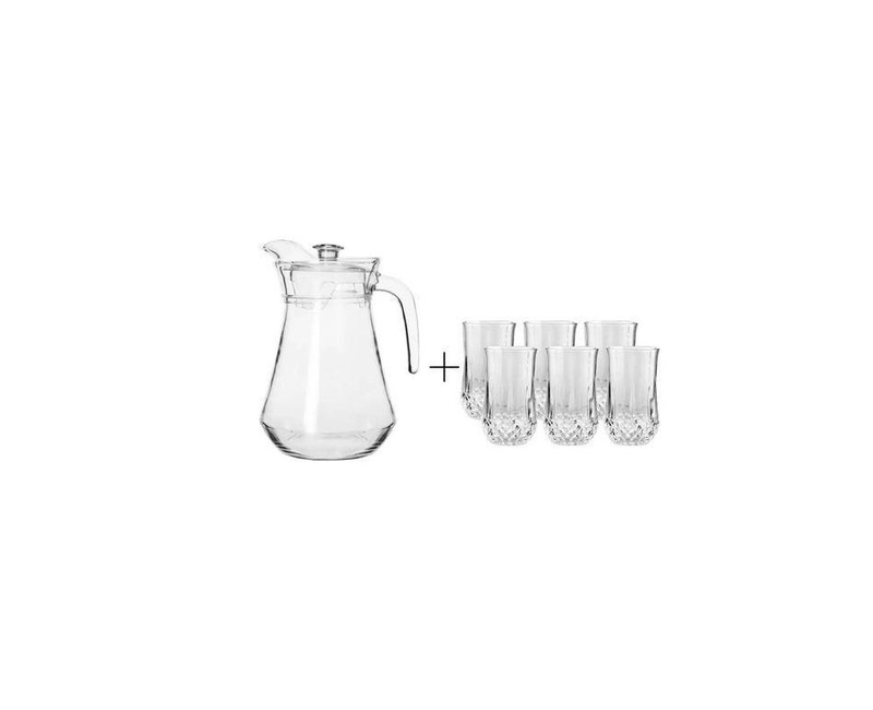 6 Drinking Glasses With A Funnel Shape Plus 1 Glass Jug-Transparent