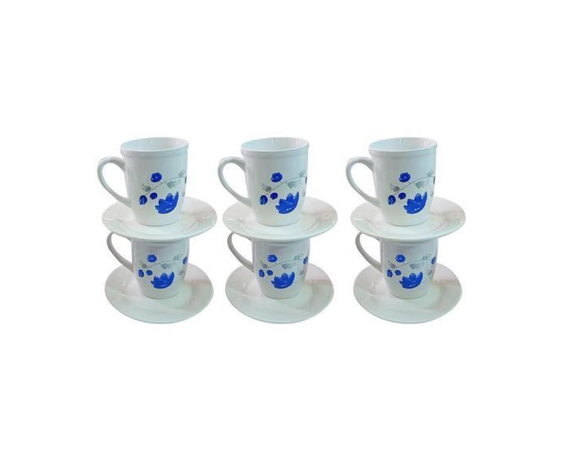 Elegant 6 Pieces Cups And 6 Saucers With Unique Design-White