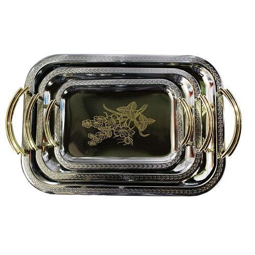Metallic Serving Tray Set,3pcs-Silver