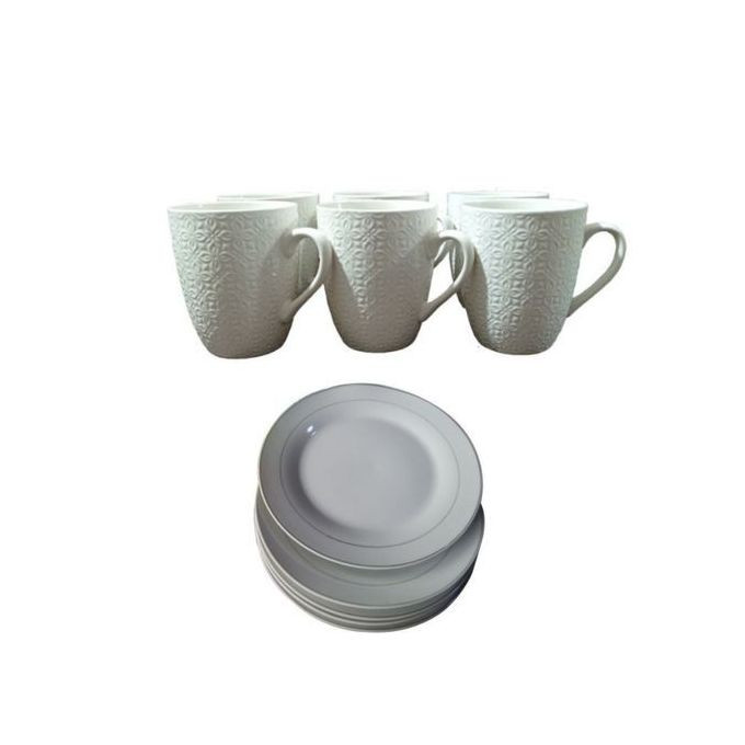 6PCs Cups And 6 Dinner Plates-White