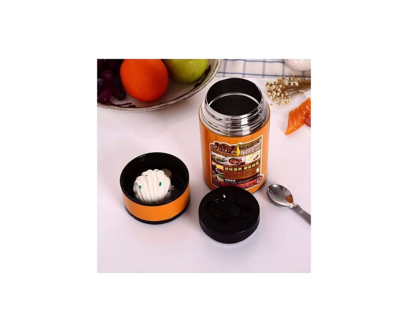 1L Vacuum Insulated Thermo Food Flask, Lunch Box, Warmer - Orange.