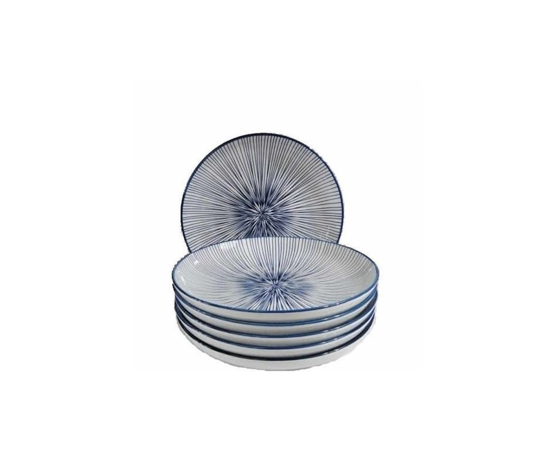 6 Pcs Of Deep Soup, Dinner Plates Bowls,Blue.