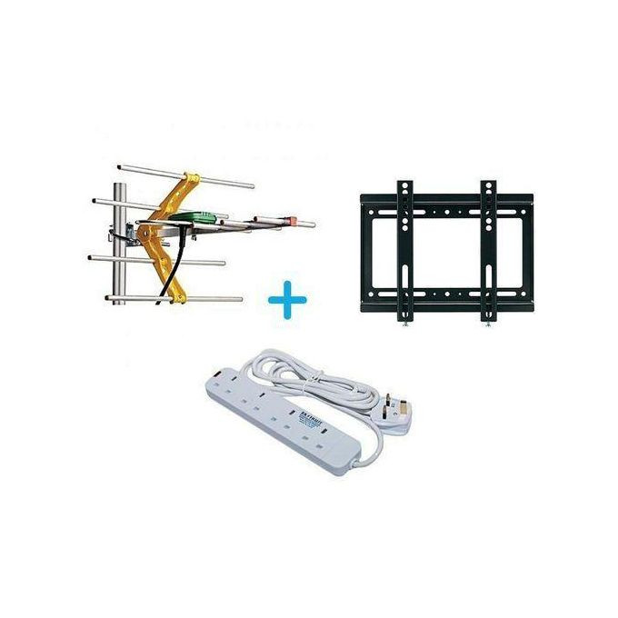 Digital Aerial + FREE 26"-63" TV Wall Mount Bracket + 4-way Heavy Duty Power Extension - White