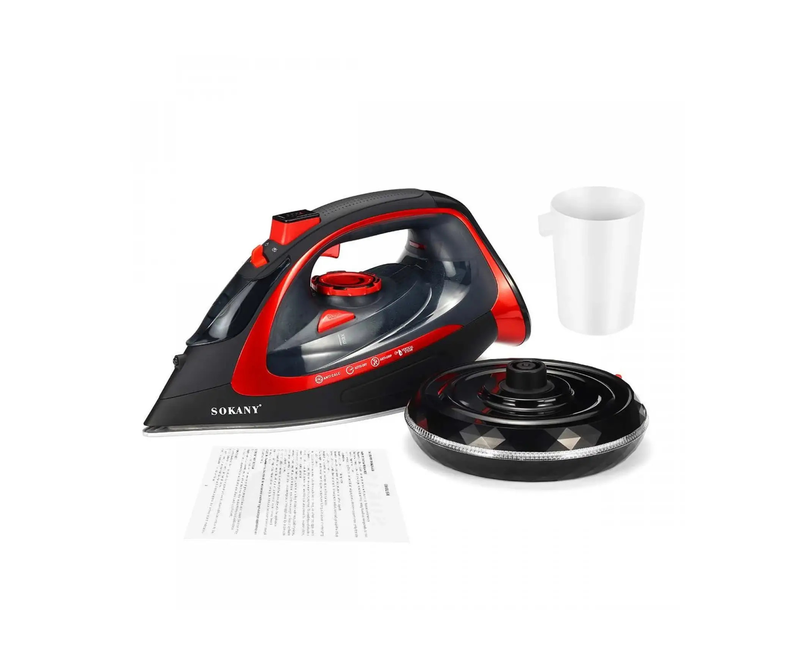 Sokany Rechargeable Cordless Steam Iron 2400W 220V - black & red