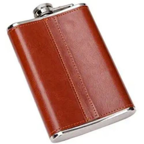 Stainless Steel With Leather Whiskey Flask - Brown