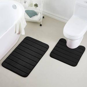 Home Fashion 2 Piece Door Mat Room Mat Embossed Solid Color Memory Foam Soft Bathroom Rug Set Non-Slip PVC Backing