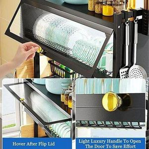 Sink Top Dish Rack With Lid To Keep Utensils Free From Dust-Black