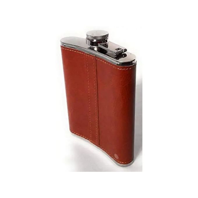 Stainless Steel With Leather Whiskey Flask -Brown/Black/Sliver