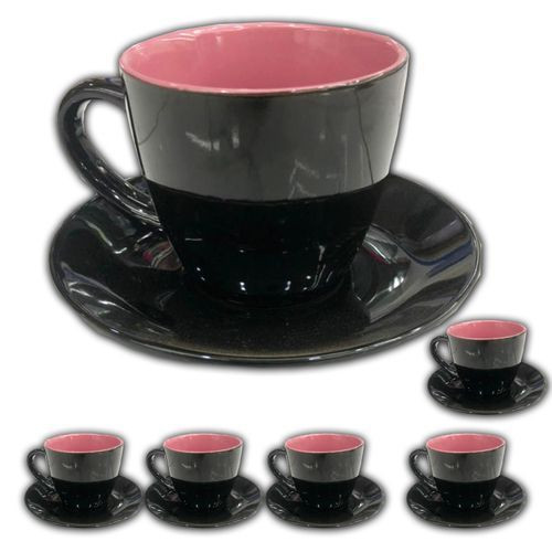 6 Pieces Of Tea Mugs Coffee Cups And 6 Saucers -Black.