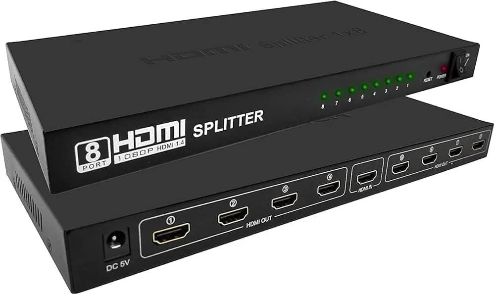HDTV 1X8 HDMI Splitter HDMI Splitter 1X8, 1 in 8 Out HDMI Port, Supports 3D 4Kx 2K Full HD 1080P, Compatible for TV, Monitor, LED, Projector (Not a Switch) - Black