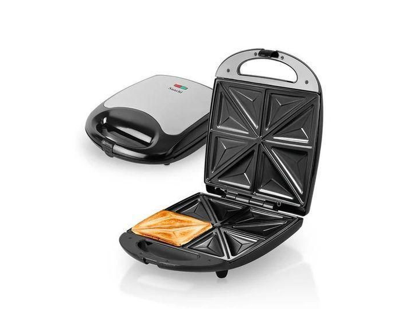4 Bread Slices Electric Sandwich Maker Panini Press For Making Sandwiches For Breakfast-Silver/Black