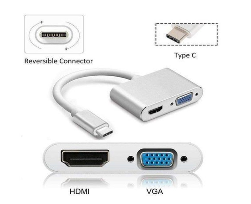 2in1 USB Type C Hub 4K HDMI & VGA Port Display Adapter