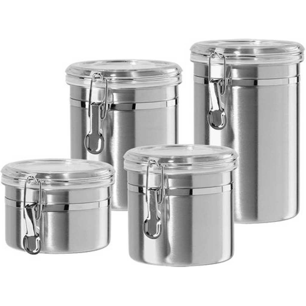 4 Pieces Stainless Steel Canister Tins For Kitchen Storage Organisation Tight Lids - Multicolor
