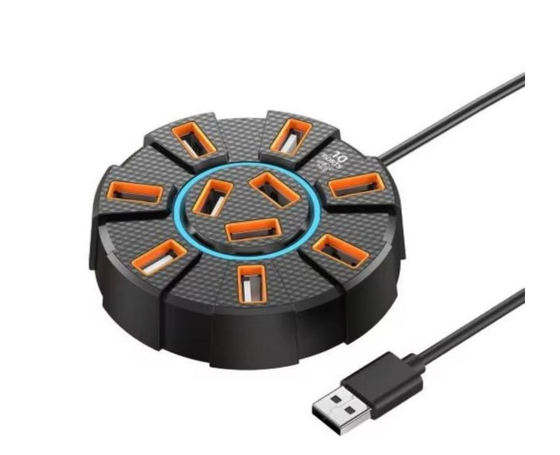 10 Port USB Hub Adapter Speed Connect Multiple USB Devices Without Delay