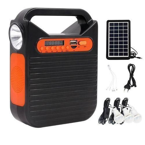 Solar Lighting System With 3 Bulbs, 1 Light, Panel, Usb Slot Fm Radio -Multicolour