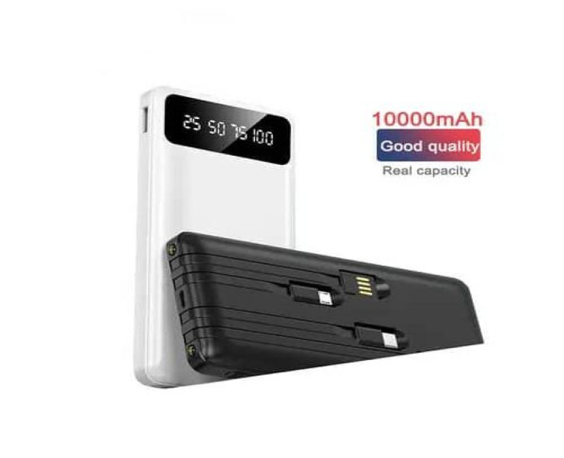 Portable Fast Charging Power Bank Of 10000Mah With 4 Cables For Charging 4 Devices At Once-Black/White