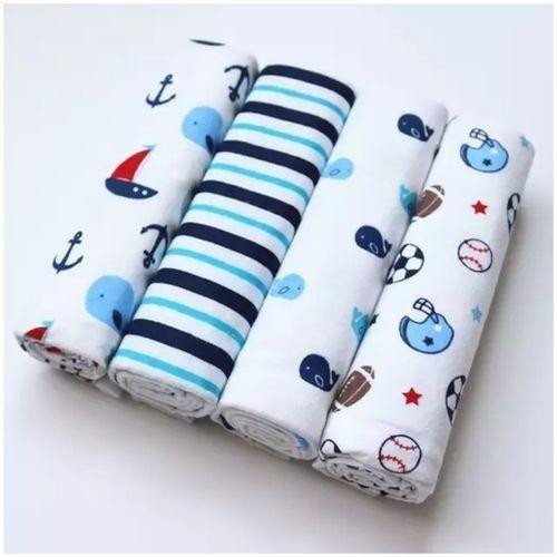 4Pcs Cute Printed Pure Cotton Baby Boy Shawl Super-soft Flannel Receiving Newborn Baby Blanket - Multicolor
