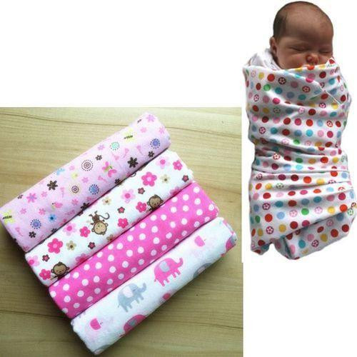 4Pack Cutest Cotton Shawl Multi-Use Swaddlers Newborn Baby Girl Recieving Blanket - Multicolor