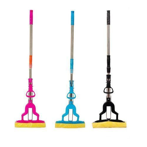 Folding Sponge Mop With Stainless Steel Handle - Yellow sponge, Silver