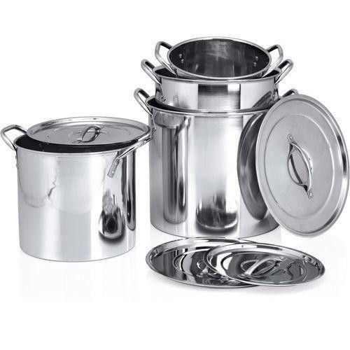 4 Pieces Stainless Steel Stockpots For Serving Food At Functions - Silver