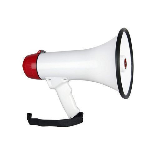 Professional PA Megaphone Bullhorn Siren, Rally Public Address System - White