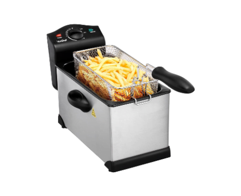 3 Litre Electric Deep Fryer Tank Basket Stainless Steel Deep Fat Fryer With Viewing Window, Temperature Control, Removable Oil Basket Frying Pan for Cooking French Fries, Onion Rings, Egg Rolls- Silver Electro Masters