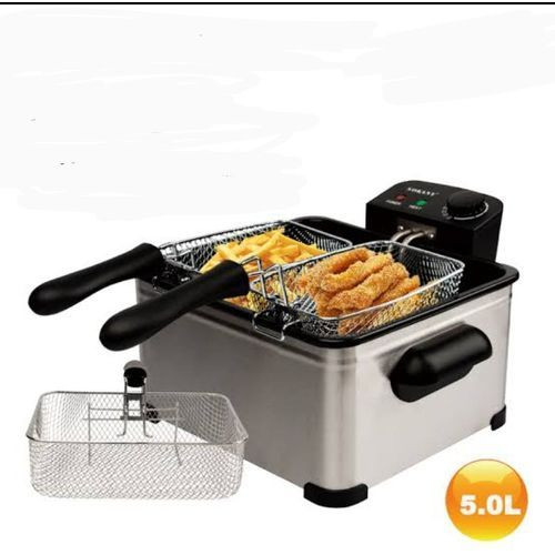 Electric Deep Fryer 5L Frying Machine Electric Fryer Chicken Adjustable Kitchen Cookware- Silver