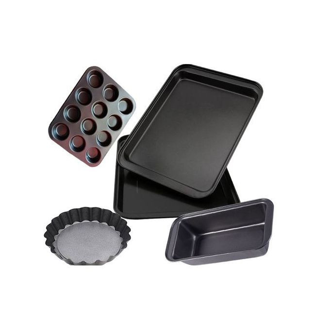 5Pcs Cake Mould Non Stick Loaf Pizza Baking Cake Tray - Black