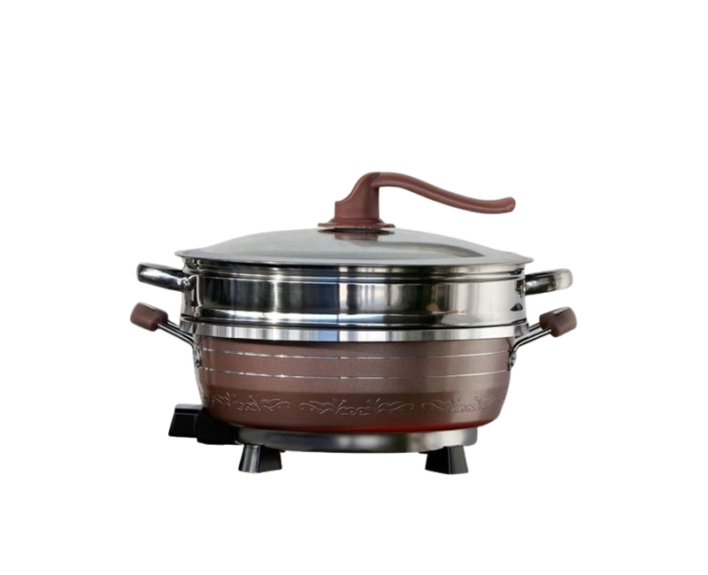 Electric Pan and Hot Pot with Glass Lid Dual Temperature Control Skillet Grill Pot Indoor Non Stick Coating Multi-Function Marble Ceramic Coating Smokeless Cooker Cookware for Kitchen- Multicolor Boma