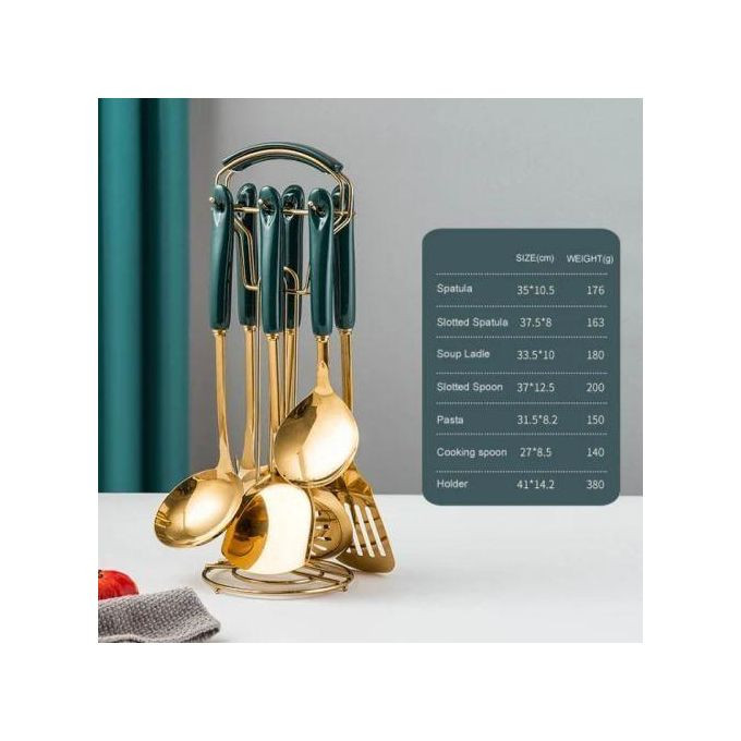 6pcs Of Kitchen Tool Cooking Utensils Serving Spoons Cutlery Set - Gold