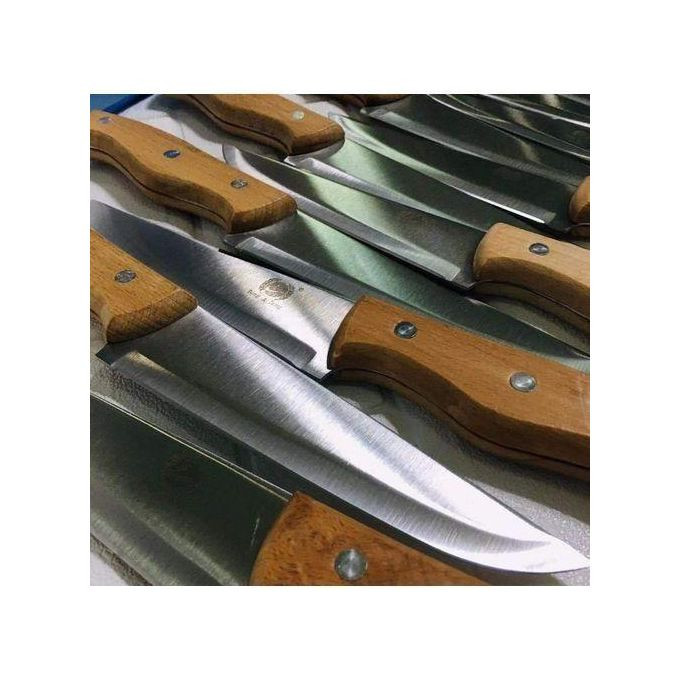 Set Of 12 Pieces Wooden Handle Knives Stainless Steel Kitchen Knives - Brown, Silver