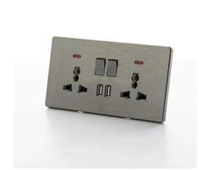 SOCKET 2GANG 13A NEON WITH 2USB PORT TD 5213-UN-UB-GO