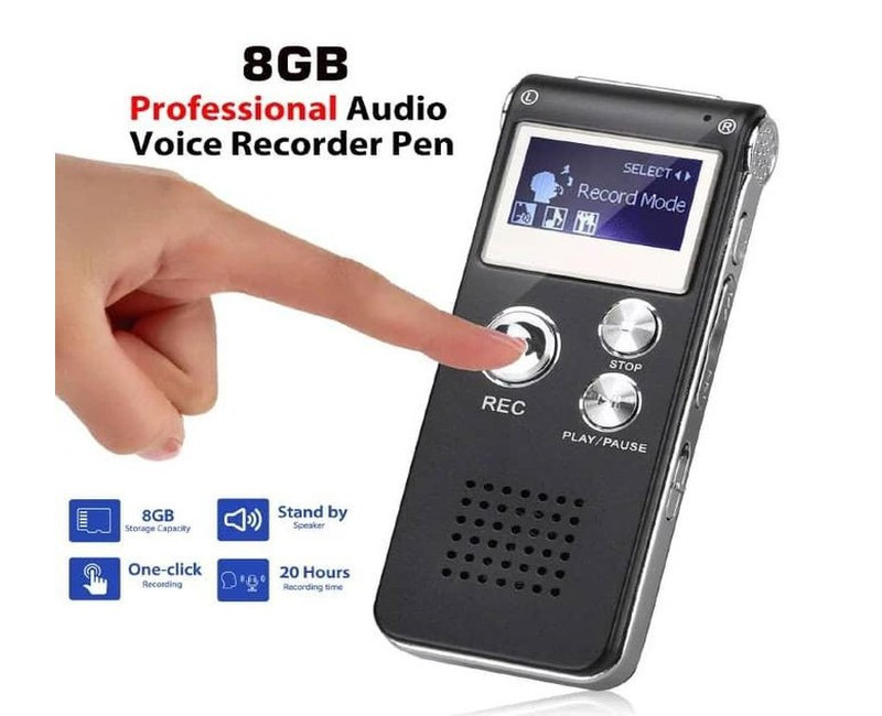 Multifunctional Rechargeable 8GB 650HR Digital Audio Voice Recorder Dictaphone Activated MP3 Player FM USB Port-Black