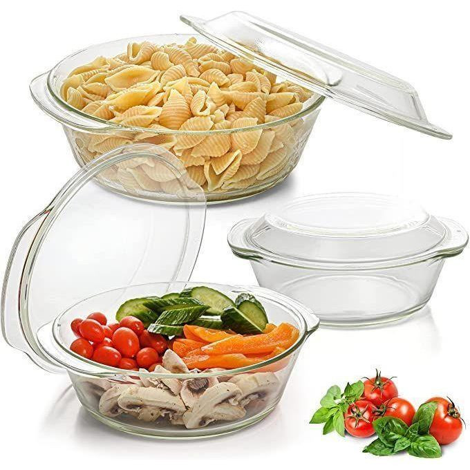 3PC Casserole Microwave Safe Serving Dishes With Lids - Transparent