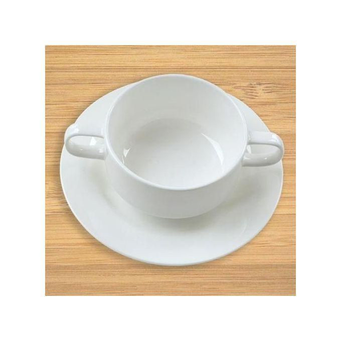 6 Pieces Of Ceramic Soup Cup Bowls With 6 Saucers-White..