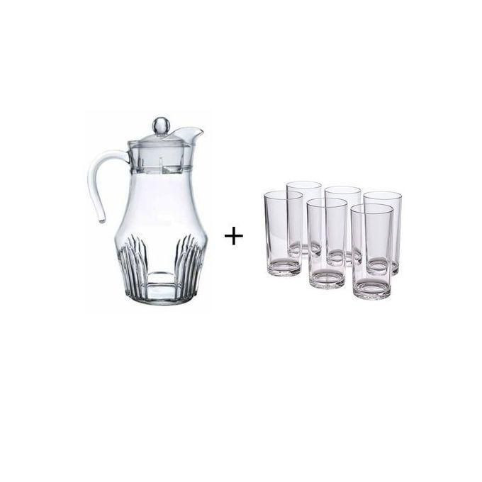 6 Drinking Glasses Plus 1 Glass Jug-Transparent