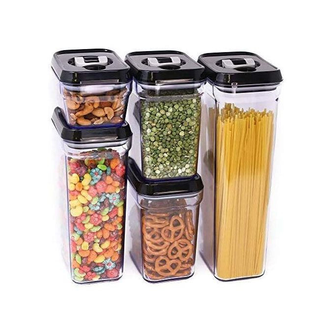 5PC Air-Tight Food Storage Container Set With Black Lids - Transparent