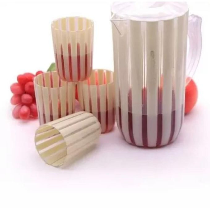 4 Piece Plastic Juice Tumbler Cups And 1Piece Jug Water Set.