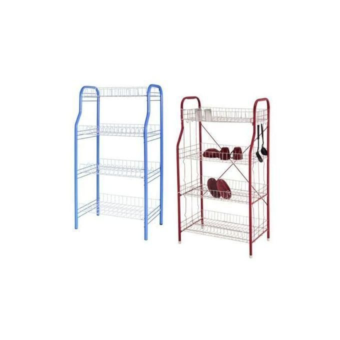 4 Tier Stainless Steel Dish Draining Storage Rack - Red, Blue