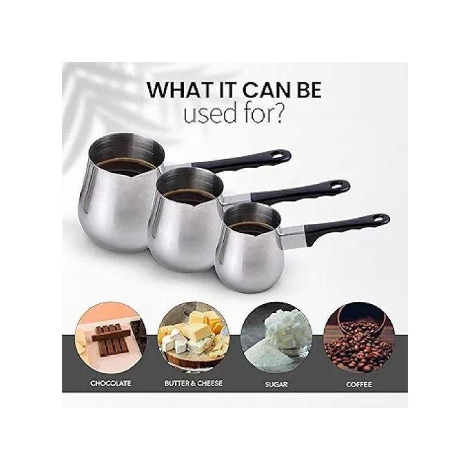 Alpine Cuisine 3pc Set - 6, 12, 24 Oz with Heat Resistant Bakelite Handle, Turkish Coffee Maker Butter Warmer Mini Stainless Steel Greek Coffee Heating Melting Milk Pot with Spout for Home & Café