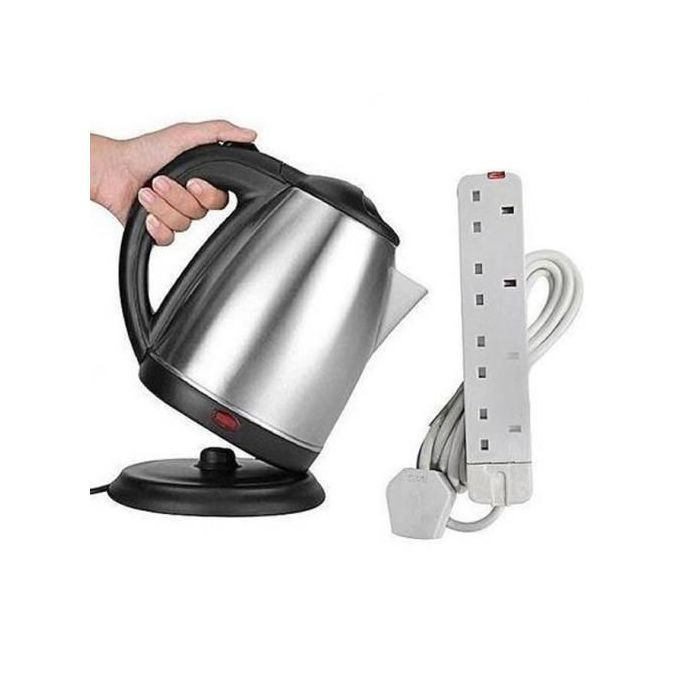 Bundle 2 Litres Kettle 4 Way Extension Cable - Silver,White