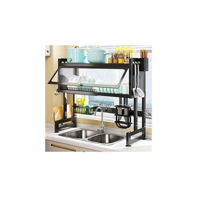 75cm - Over The Sink Dish Drying Rack Dish Drainer For Storage Kitchen Counter Organization Display - Black